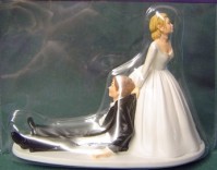 Cake Topper - Humorous - Bride with Sitting Groom