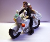 Cake Topper - Bride and Groom on a Motorbike